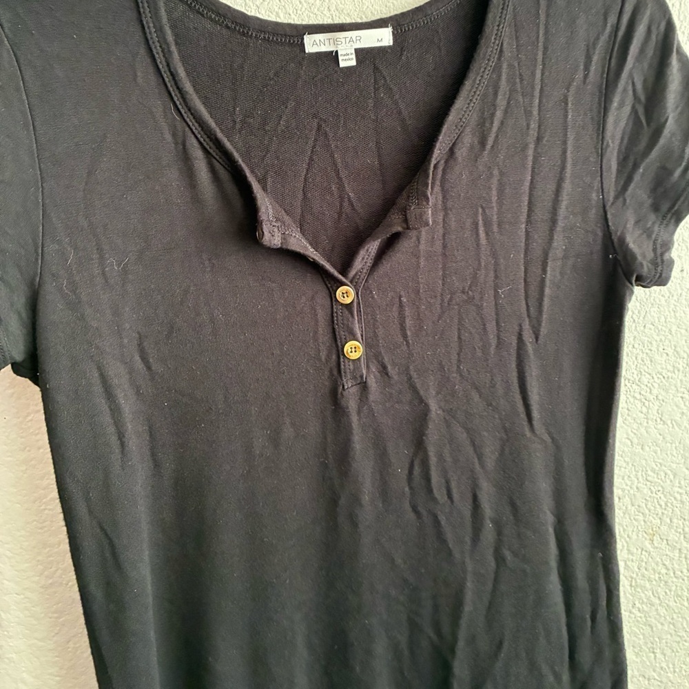 💥Antistar Black V-Neck Buttoned Detail Black Dress M - Picture 6 of 7